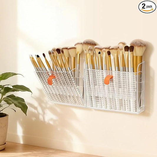 FHDUSRYO 2 Pack Wall-Mounted Makeup Brush Holder, 16-Slot Eyeliner Lip Liner Organizer Holder, Makeup Organizer for Make U...