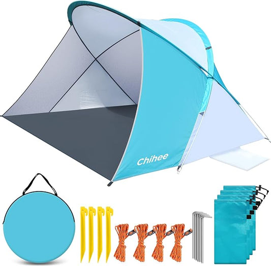 Chihee Pop-Up Beach Tent for 1-2 Person UV Protection Silver Coated Fabric Portable Sun Shelter,Crossed Fiberglass Poles W...