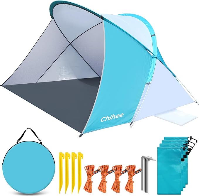 Chihee Pop-Up Beach Tent for 1-2 Person UV Protection Silver Coated Fabric Portable Sun Shelter,Crossed Fiberglass Poles W...