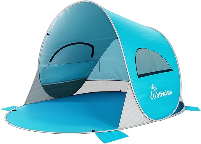 Wolfwise Pop up Beach Tent Sun Shelter with UPF50+ UV Protection, Instant Easy Setup Popup Beach Shade Canopy for 3 Perso...