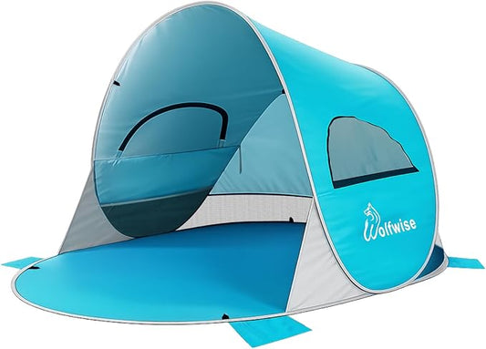 Wolfwise Pop up Beach Tent Sun Shelter with UPF50+ UV Protection, Instant Easy Setup Popup Beach Shade Canopy for 3 Perso...