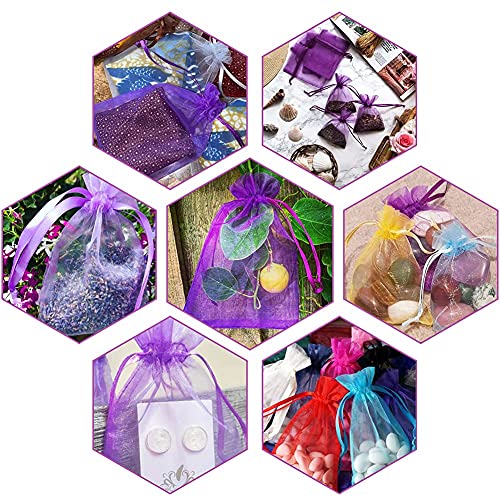 G2PLUS Purple Organza Bags 4x6 in, 100PCS Drawstring Organza Bags, Sheer Mesh Jewelry Pouches, Lavender Wedding Party Fest...