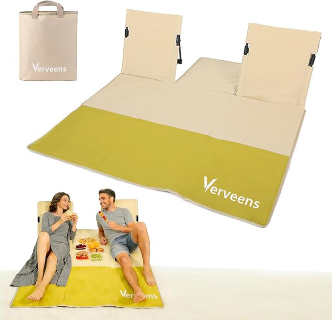 Verveens 2-Person Portable Beach Lounge Chair with Carry Bag - Lightweight Outdoor Picnic Mat with Back Support for Beach ...