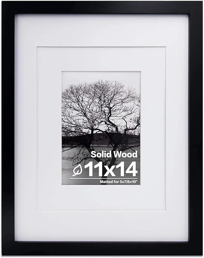 Egofine 11x14 Picture Frame Black - Photo Frame Made of Solid Wood Covered by Plexiglass for Table Top Display Pictures 5x...