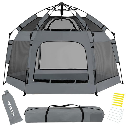 Instant Pop Up Baby Playpen with UV Canopy & Safety Lock, Portable Outdoor Beach Tent Play Yard for Toddlers, Breathable M...