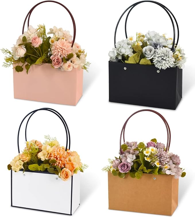 BEISHIDA Multi Flower Gift Bags for Bouquets,4PCS Rectangle Flower Bouquet Box with Handle for Bouquet Packaging Floral Wr...