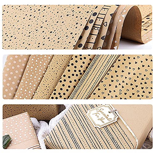 WKITKA Gift Wrapping Paper Set with String, Kraft Wrapping Paper Birthday Gift Wrap for Present Wrapping Christmas Gift fo...