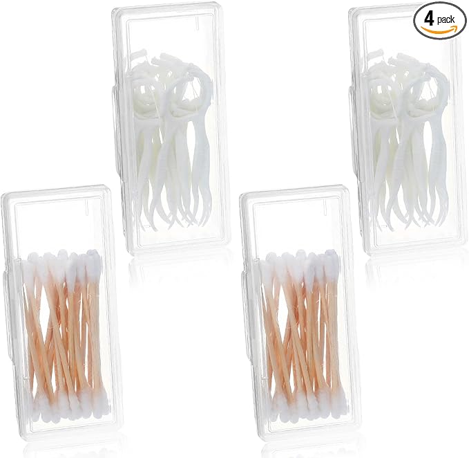 Hadnves 4 Pcs Small Dental Floss Picks Case Cotton Swab Holder for Travel Portable Clear Plastic Cotton Ball Pad Storage C...