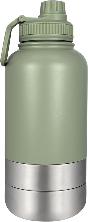 Portable Dog Water Bottle with Built-in Bowl, Leakproof Pet Travel Water Dispenser, 32oz Stainless Steel Dog Water Bottle ...