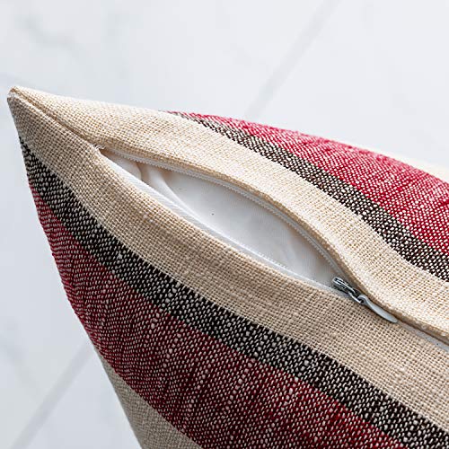 NATUS WEAVER 2 Pieces Decorative Classic Retro Stripe Throw Pillow Cover Soft Faux Linen Modern Farmhouse Lumbar Cushion C...