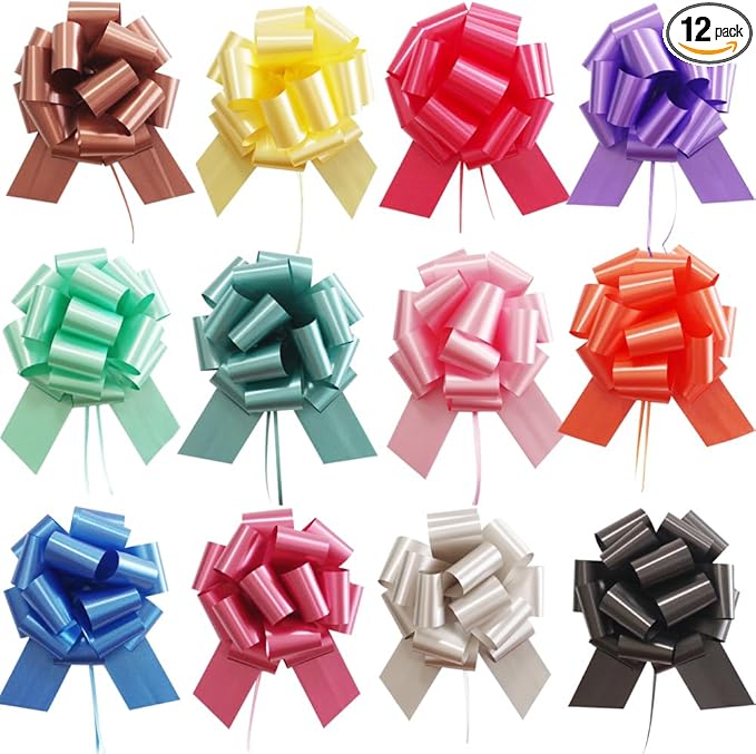 12 Pcs Bows for Gift Wrapping,6 Inches Gift Bows with Ribbon Mixed Color Bows Gift Wrap Bows for Wedding,Gift Basket, Vale...
