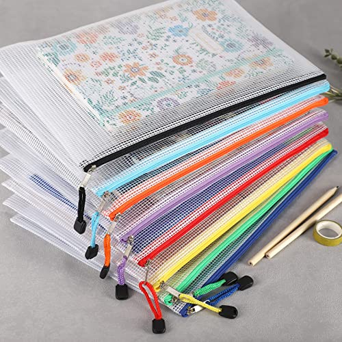 EOOUT 24pcs Mesh Zipper Pouch Bags, A4 Zipper Bags for Organizing Storage, Waterproof Zipper Pouches, Letter Size, File Ba...