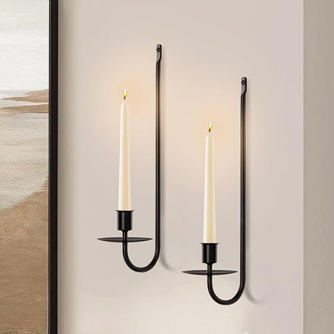 Candle Sconces Set of 2, Taper & Pillar Wall Candle Holder, 13.2 Inch Black Wall Sconces Set of Two, Decor for Entryway, S...