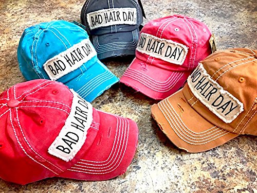 Women's Hat Bad Hair Day Embroidery Patch on Distressed Cap (Multiple Colors)