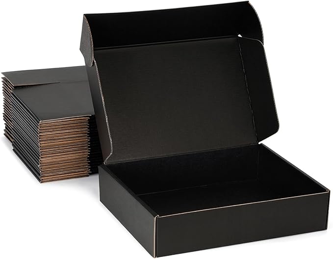 DUZCLI Small Shipping Boxes 13x10x2 Inches – Black Corrugated Cardboard Boxes (20-Pack) for Mailing, Packing, Small Busine...