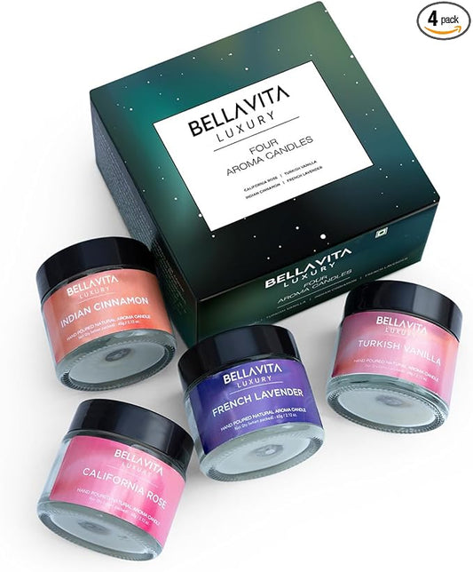 Bella Vita Organic Fall Decor Candles Set of 4 | Best Gift for Valentine's Day | Turkish Vanilla, French Lavender, Indian ...