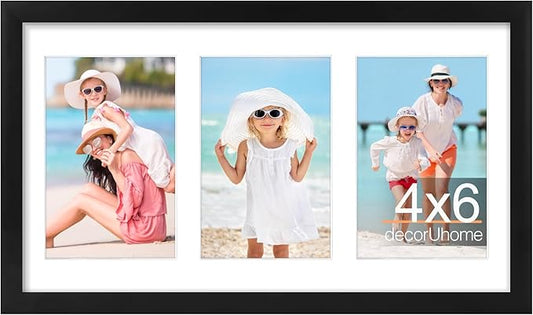 decorUhome 8x14 Picture Frames Collage Wall Decor, Display 3Pcs 4x6 Photos with Mat or 1Pcs 8x14 Unmatted, 3 4x6 Collage P...