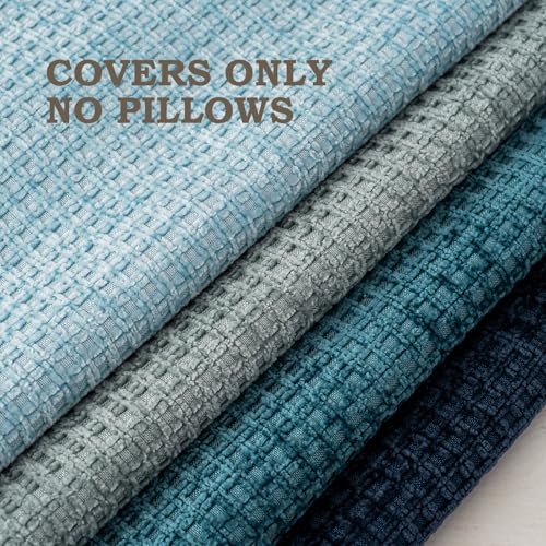 Cushonix Pack of 4 Throw Pillow Covers 18x18 inch Blue Series Boho Cushion Covers Decorative Farmhouse Pillow Covers for C...