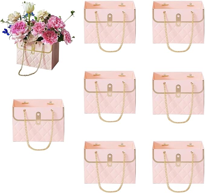 LONG XIN SERIES 8PCS Pink Floral Gift Bags Duty Reusable Paper Gift Boxes Luxury Present Packaging with Handles for Gift P...