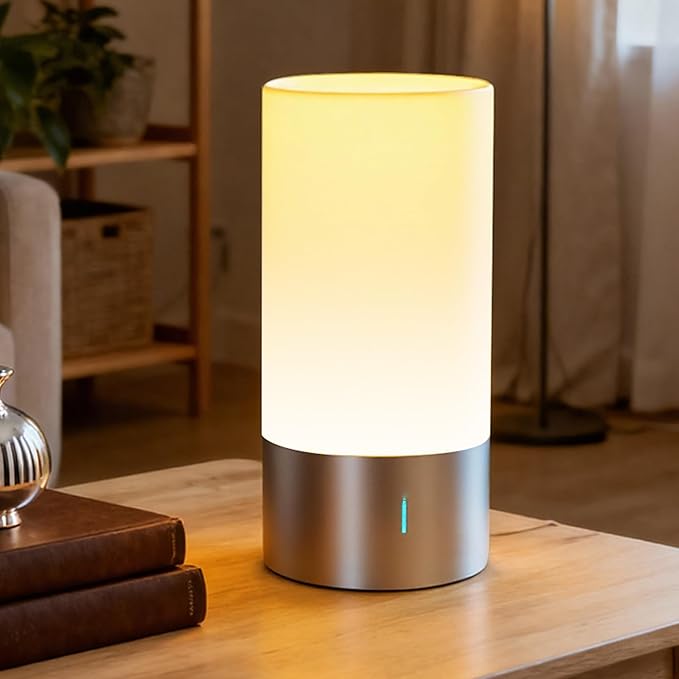 Famigreta Table Lamp, Bedside Touch Control Lamp for Bedroom 3 Level Dimmable Warm White Lights with 256 RGB Color Mode Mo...