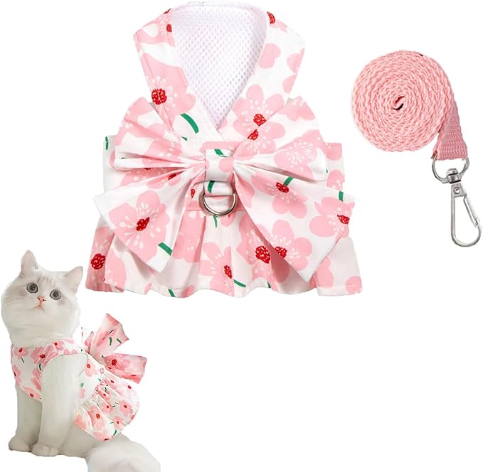 Qiansail Cute Dog Dress, Dogs Summer Dresses Female Bowknot Harness Leash Set Puppy Clothes Cat Princess Accessories for H...