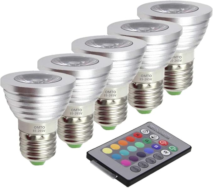 OMTO E26/E27 3W RGB Color Changing Spotlight with IR Remote Control Mood Ambiance Lighting colorful LED Light Bulbs,Dimmab...