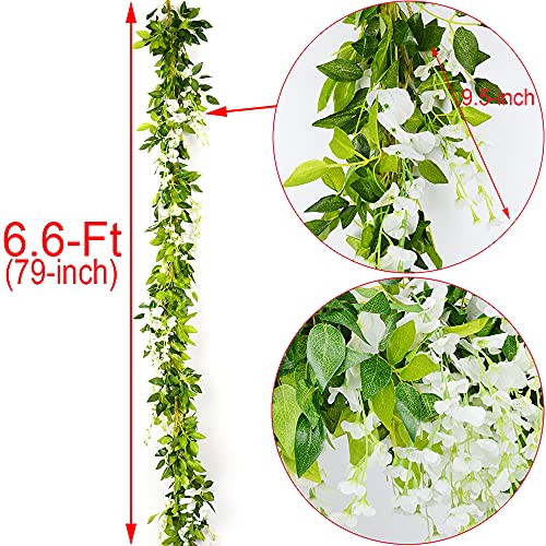 5pack Wisteria Garland Artificial Flowers Garland Fake Hanging Wisteria Vines for Wedding Floral Decor-Total 33 Ft (Milk W...