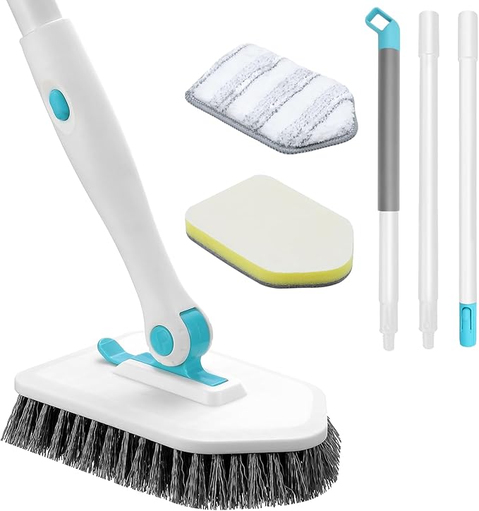 nacena Shower Scrubber with Long Handle, 3 in 1 Tile Tub Scrubber Brush with 3 Detachable Cleaning Heads Adjustable Handle...