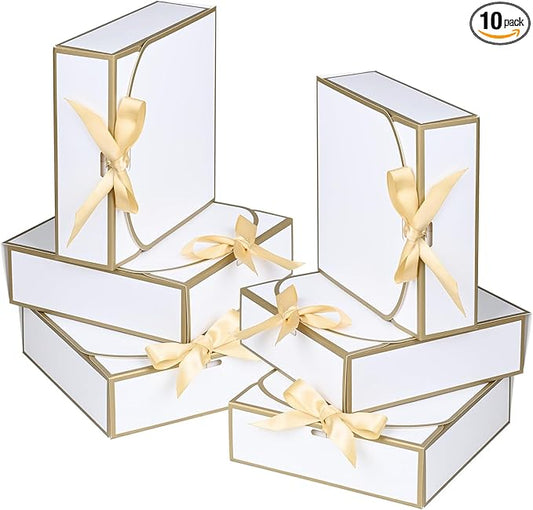 10Pack Small Gift Boxes, 6.5''x6.5''x2'' White Gift Boxes with Ribbon, Small Boxes for Gifts Birthday Wedding Party Valent...
