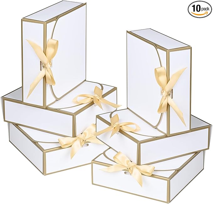 10Pack Small Gift Boxes, 6.5''x6.5''x2'' White Gift Boxes with Ribbon, Small Boxes for Gifts Birthday Wedding Party Valent...