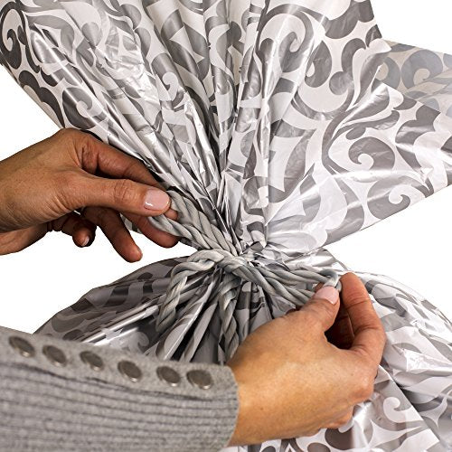 Hallmark 56" Large Plastic Gift Bag (Silver Damask) for Engagement Parties, Bridal Showers, Weddings, Valentines Day, Holi...