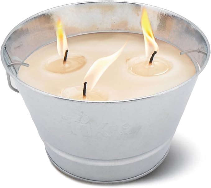 TIKI Citronella Candle 28-Ounce – Triple Wick Metal Bucket with Lid (Silver) – Long-Lasting Outdoor Candle for Patio, Dec...