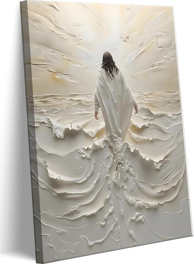 Abstract Jesus Walking on Water Canvas Wall Art Christian Spiritual Wall Decor Pictures Divine Light Modern Religious Post...
