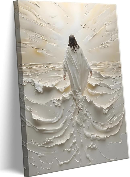 Abstract Jesus Walking on Water Canvas Wall Art Christian Spiritual Wall Decor Pictures Divine Light Modern Religious Post...