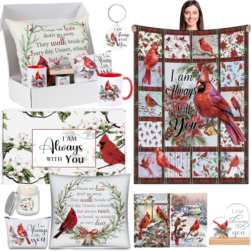 Buryeah 10 Pcs Cardinal Gift Set Sympathy Memorial Bird Present Box Include 60x50'' Blanket Pillowcase Mug Makeup Bag Cand...