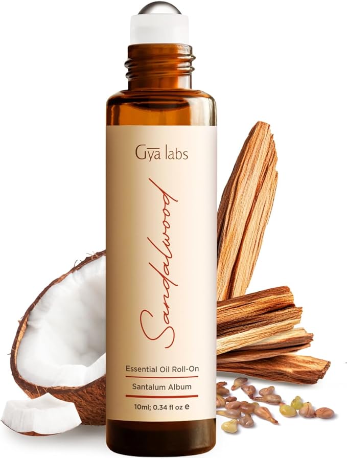 Gya Labs Sandalwood Essential Oil Roll On - 0.34 Fl Oz - Travel Size Roller for Camping, Skin, Aromatherapy Relief, Conven...