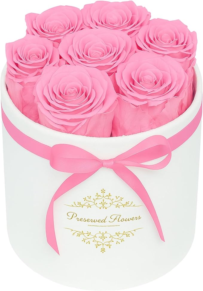 7 Forever Flowers in a Luxury Suede Box, Preserved Roses Birthday Gifts for Women, Romantic Anniversary Wedding Gifts for ...