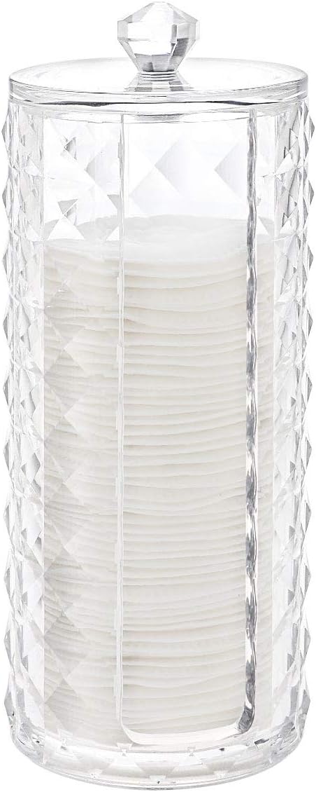 Luxspire Acrylic Makeup Cotton Round Holder, Clear Diamond Pattern Cotton Pads Organizer Container Display Stand Cosmetic ...