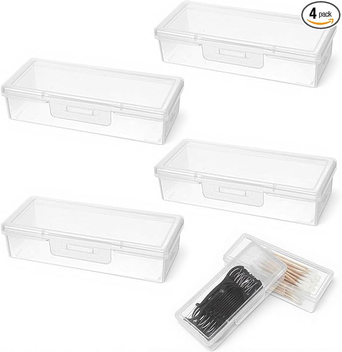 Cotton Swab Holder for Travel, 4 Pcs 4 × 2 × 1 inches Portable Small Clear Floss Holders Empty Cotton Ball Holders, Plasti...