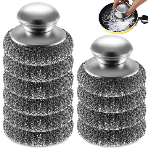10Pcs Steel Wool Scrubber, Steel Wool Pads with 2Pcs Handle, Stainless Steel Scrubber for Dishes, Kitchen, Cleaning, Stove...