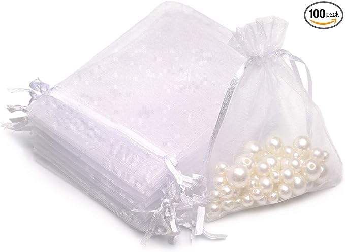 Akstore 50PCS Premium Sheer Organza Gift Bags, 3X4 inch (usable size: 3 x 2.9 inches) Elegant Jewelry Pouches (White)