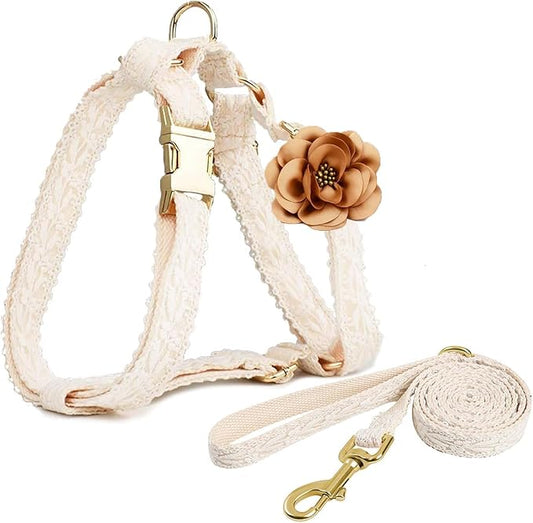 Dog Harness Set Easy Walk No Pull Dog Harness with Handle Girl Leash and Harness for Medium Dogs with Bow & Metal Clasp Ad...