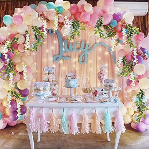 DearHouse 4Pcs 6.6Ft/Piece Artificial Flowers Silk Wisteria Garland Artificial Wisteria Vine Rattan Silk Hanging Flower fo...