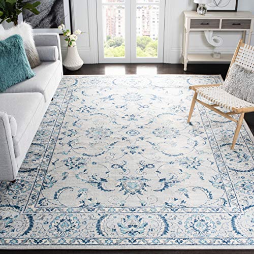 SAFAVIEH Brentwood Collection Area Rug - 9' x 12', Light Grey & Blue, Oriental Floral Scroll Design, Non-Shedding & Easy C...