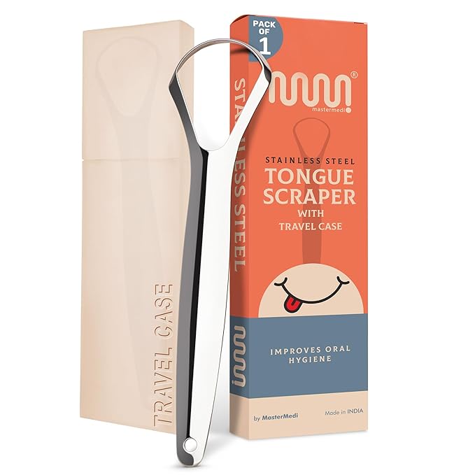 MasterMedi Tongue Scraper for Adults, 100% Stainless Steel Tongue Scrubber for Bad Breath, Easy to Use, Tongue Cleaner for...