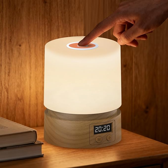 QDPKPI Nursery Night Light with Clock for Kids, Touch Lamp Bedside Desk Lamp, Portable Breastfeeding Night Lamp for Baby, ...