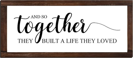 Jetec Farmhouse Wall Decor Rustic Modern Framed Hanging Plaque Together They Built a Life They Loved Sign 14 x 6.4 Inches ...