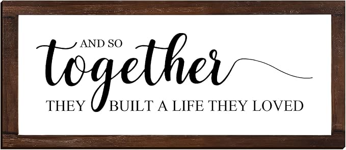 Jetec Farmhouse Wall Decor Rustic Modern Framed Hanging Plaque Together They Built a Life They Loved Sign 14 x 6.4 Inches ...