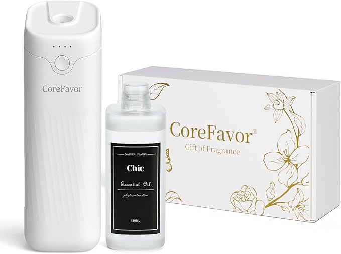 CoreFavor Waterless Essential Oil Diffuser with 120ml Oil, Portable Battery-Operated Cold Air Aroma Scent Machine, 4 Adjus...