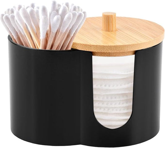 Axrivonte Qtip Holder Dispenser,Dual-Compartment Cotton Swab & Cotton Pad Organizer with Removable Dustproo-f Lid,Compact ...